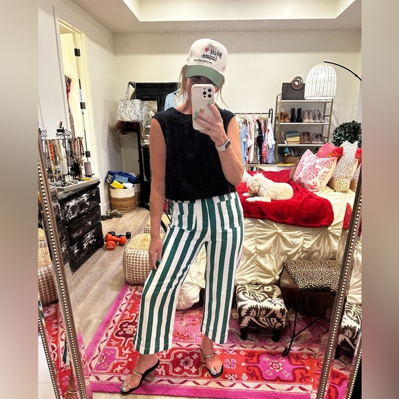 Striped Green and White Women's Pants - Picture 10 of 14